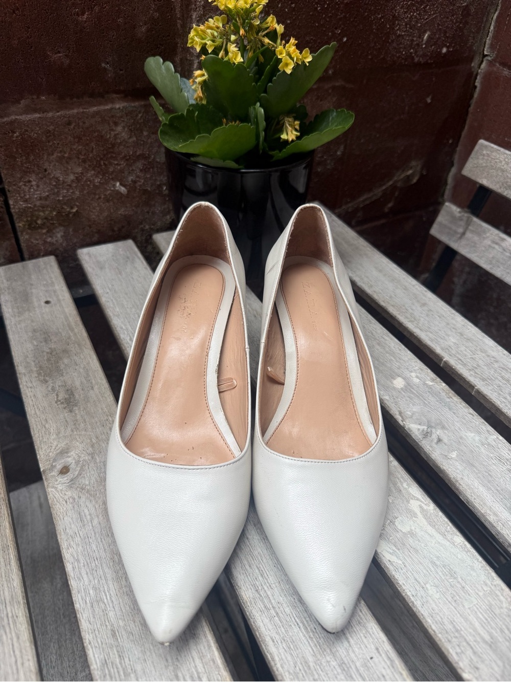 Classic Pointed Toe Block Heel Pumps in White